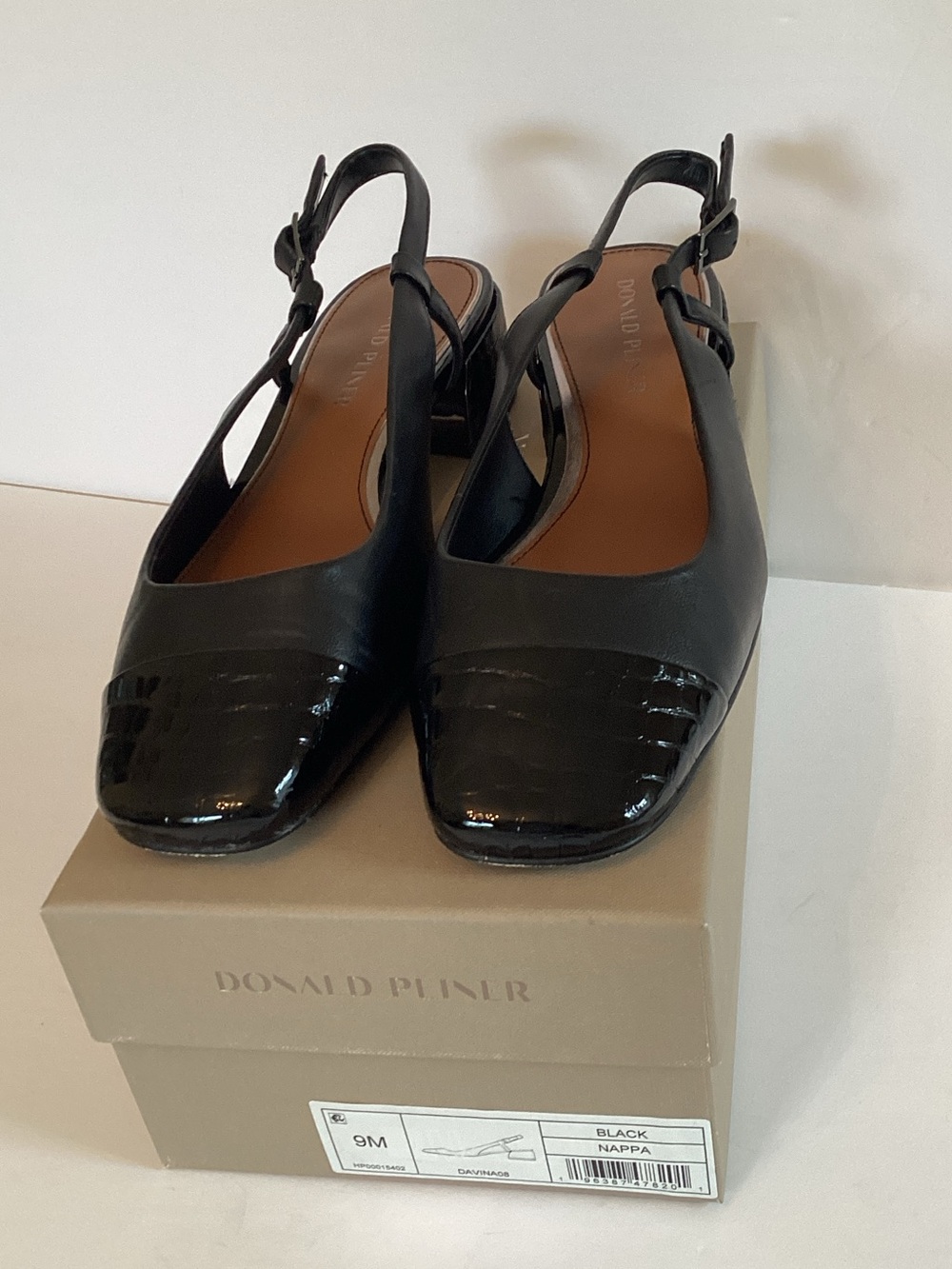 Donald J. Pliner Black Davina Croc-Embossed Slingback Flats